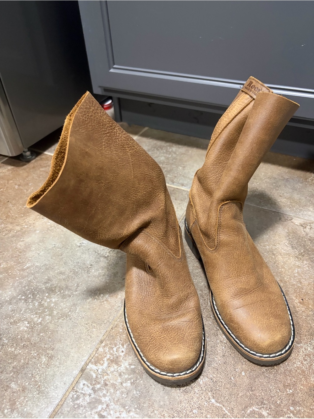Roots Brown Leather Ankle Booties with Stitched Sole